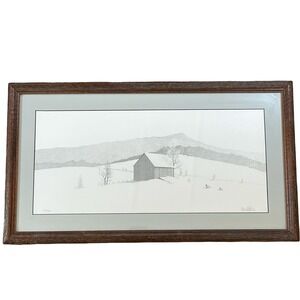 Ken Schuler Signed Limited Edition Diptych Print 128/150 Winter Barn Landscape